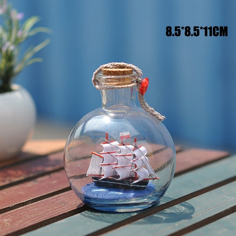 Mini bateau de Pirate à voile de 6 styles, petit bateau en bois liège verre dérive bouteille de souhait, flacon de charme, de saint valentin, décoration de la maison