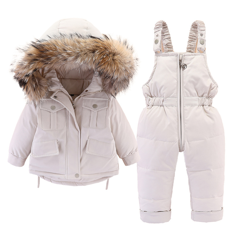 0-4Y Winter Down Jas 2 Stuks Set Jas + Jumpsuit Baby Meisje Jongens Thicken Warm Bontkraag Jas Kids Jongens baby Snowsuit Kleding