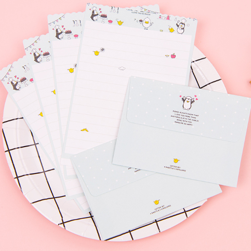 30 Set/partij 92*135Mm Mini Papier Schrijven Brief Uitnodiging Bericht Brief Papier Briefpapier Met Envelop: green penguin