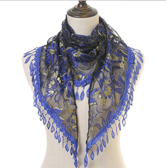 Lenço triangular de renda, cachecol feminino da moda floral para verão, tassel de praia, lenços de seda chiffon, pashmina, pedão, foulard, hijab: COLOR 3