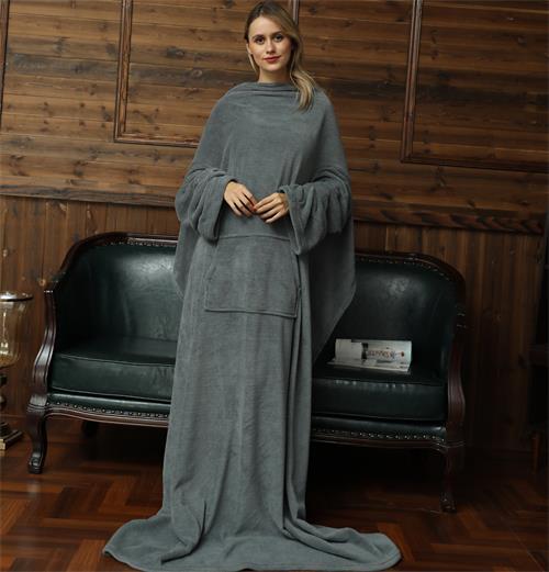 Uusin hupullinen viltti aikuisten talvisohva tv huopa huppari koralli fleece lämmin puettava viltti 130 x 180cm: Harmaa