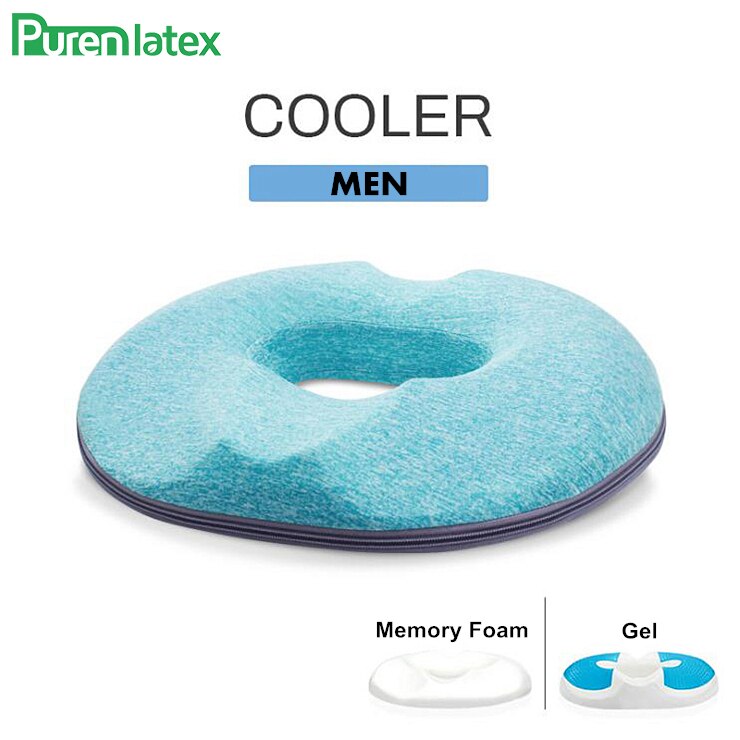 PurenLatex Summer Ice Cold Gel Memory Foam Office Chair Cushion Car Seat Coccyx Comfort Hemorrhoids Treat Post Surgery Pillow: Men Sky Blue