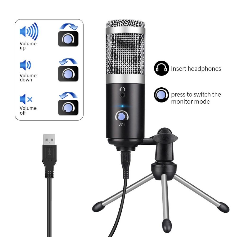 USB Microphone Studio Recording Broadcast Mic with Tripod Stand for PC Computer Live broadcast