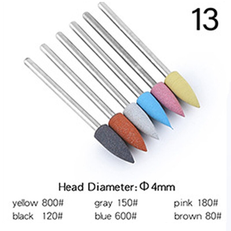 6 st/set silikon polerhuvud nagelpolering polering exfolierande manikyr maskin polerhuvud silikonborr: 13