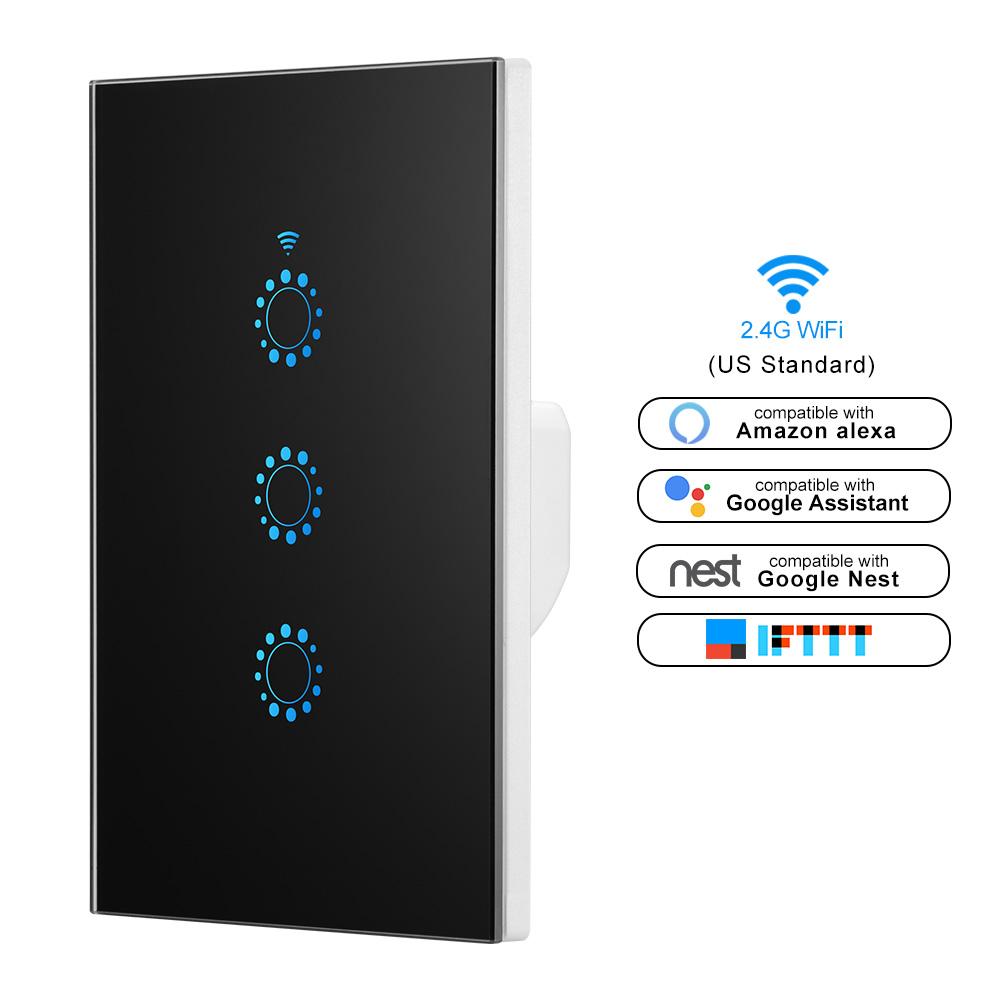 Smart switch Wifi Light Switch Glass Screen Touch Panel Voice Control Wall Switch work with Alexa Echo Google Home 1/2/3-Gang