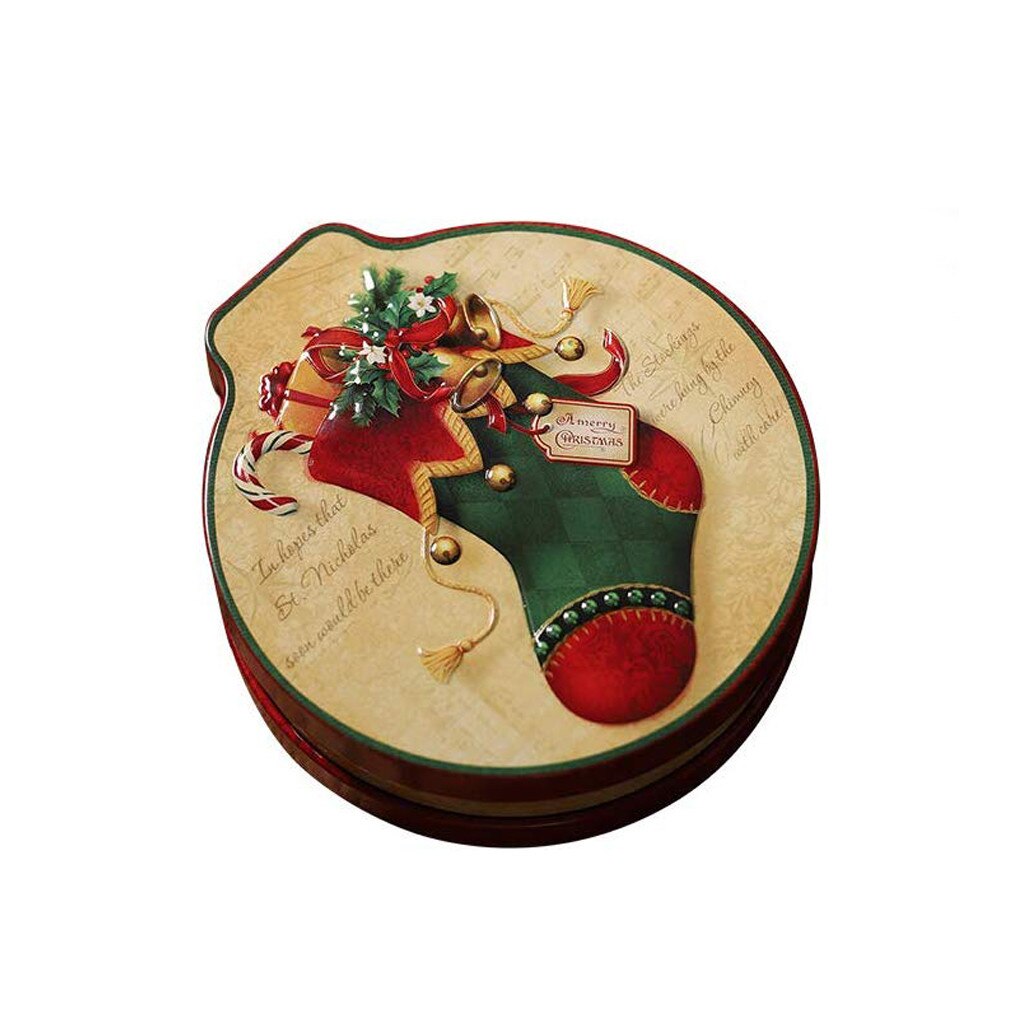 Christmas Tin Box Candy Cookie Storage Box Hanging Tree Xmas Party Decor Accessories Festival Navidad: F