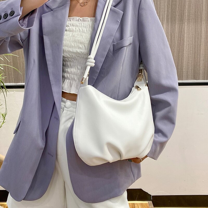 Elegante Vrouwelijke Cloud Tas Zachte Pu Lederen Schoudertas Crossbody Tassen Vrouwen Handtas Ins Geplooide Oksel