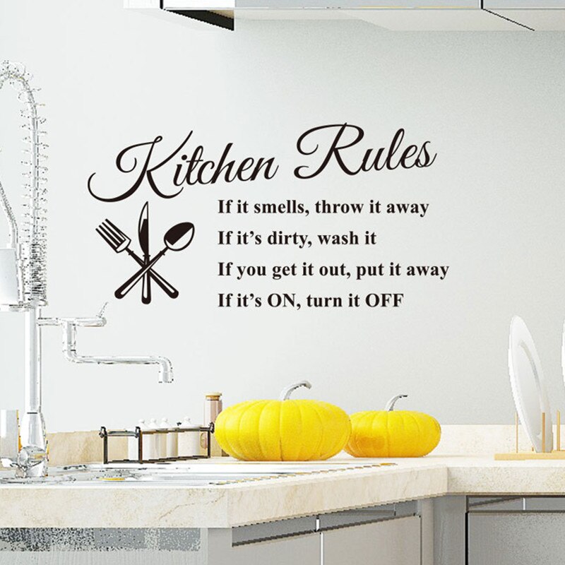DIY Removable Kitchen Rule Words Wall Stickers Decals Home Decor Vinyl Art Mural Wallpapers Modern Simple Decoration Accessories