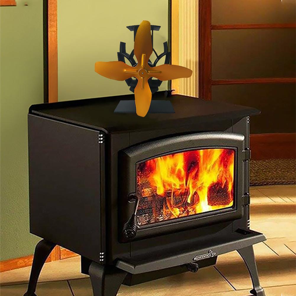 4 Blade Stove Fan Fireplace Fan Heat Powered Log Wood Burner Eco-Friendly Fireplace Fan Quiet Home Efficient Heat Distribution