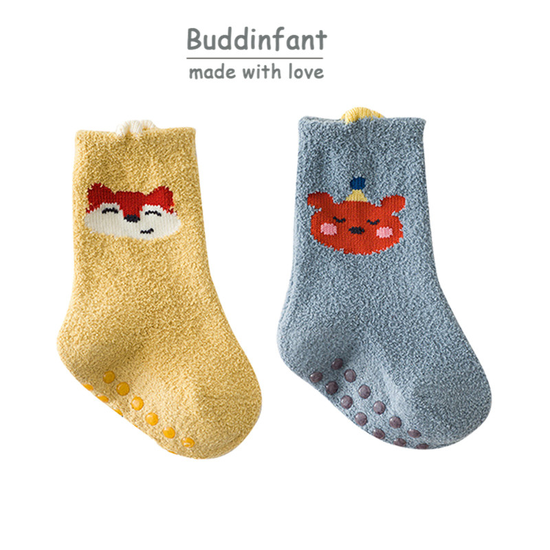 Calcetines de bebé de invierno de goma antideslizante suela calcetines 2/3 par/set dinosaurio conejo zorro Animal patrón de calcetines bebé niño niñas: S03 X 2pair / 0-1T