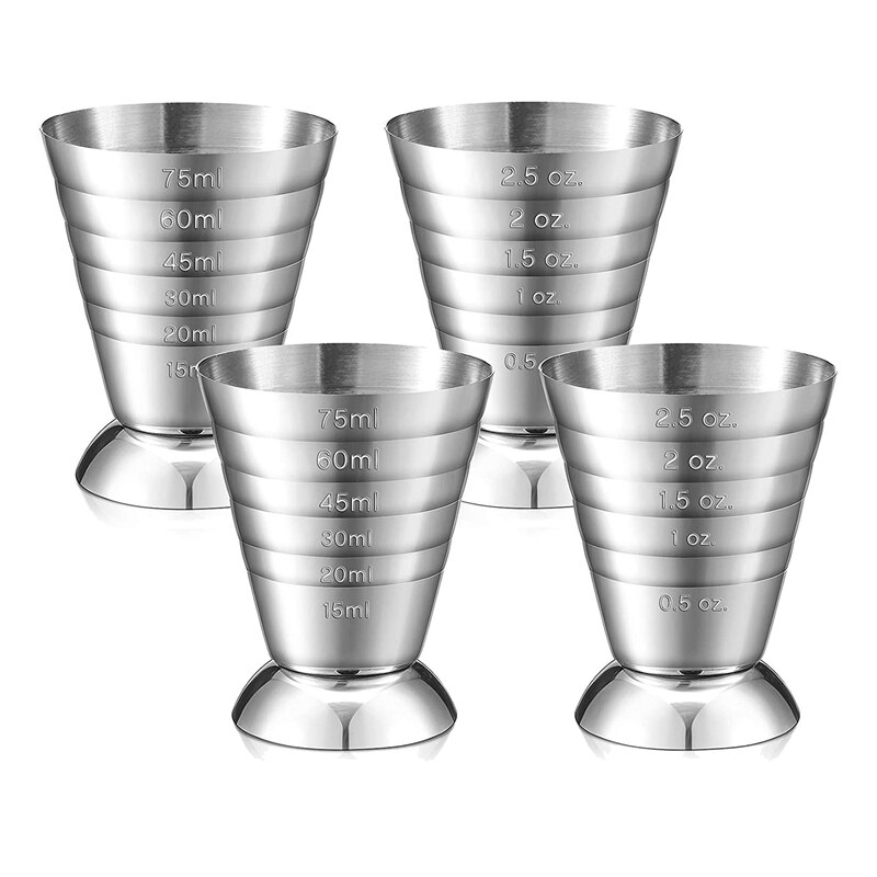 Jigging à Cocktail en acier inoxydable, 4 pièces, tasses doseuses pour Cocktail, 2.5 Oz,75 Ml,5 cuillères à soupe, pour barmen boulangers: Default Title