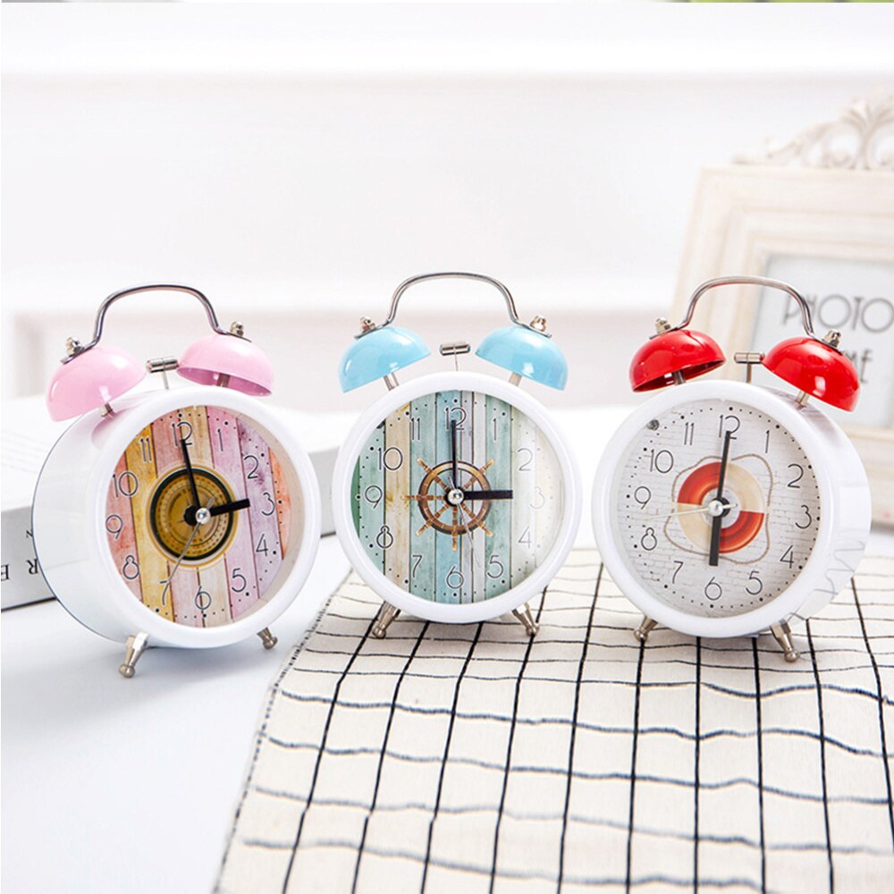 1PC Fresh Alarm Clock Simple Bedroom Desk Clock Metal Chimed Clock Household Alarm Clock Modern Ringing Alarm