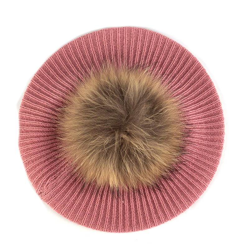 Vrouwen & # 39;s Gebreide Elegante Baretten Zacht Met Echte Pompom Vrouwelijke Kunstenaar Mode Retro Hoeden Dame Effen Kleur Franse Eenvoud Caps: Beige