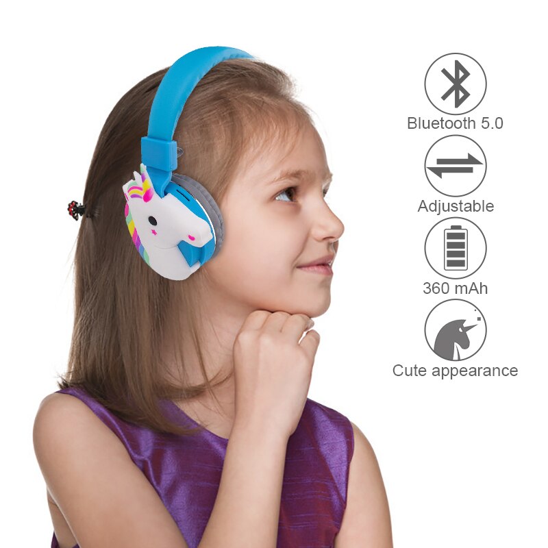 Mignon licorne Bluetooth 5.0 casque sans fil avec Microphone Mobiel téléphone casque filles musique HelmetWith micro pour enfants