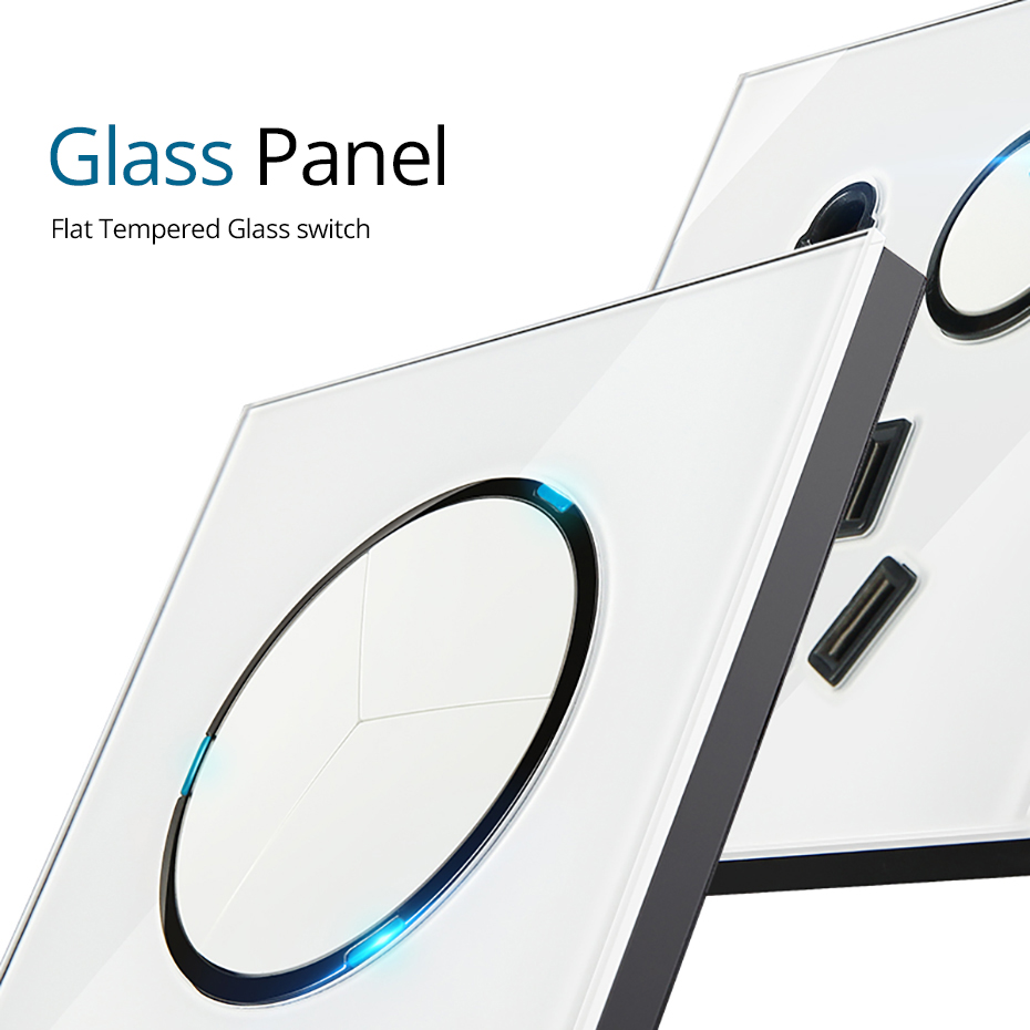 White Glass Panel 1 2 3 4 Gang Wall Light Switch Pass-through Cross Impulse Momentary Switch With Black Edge