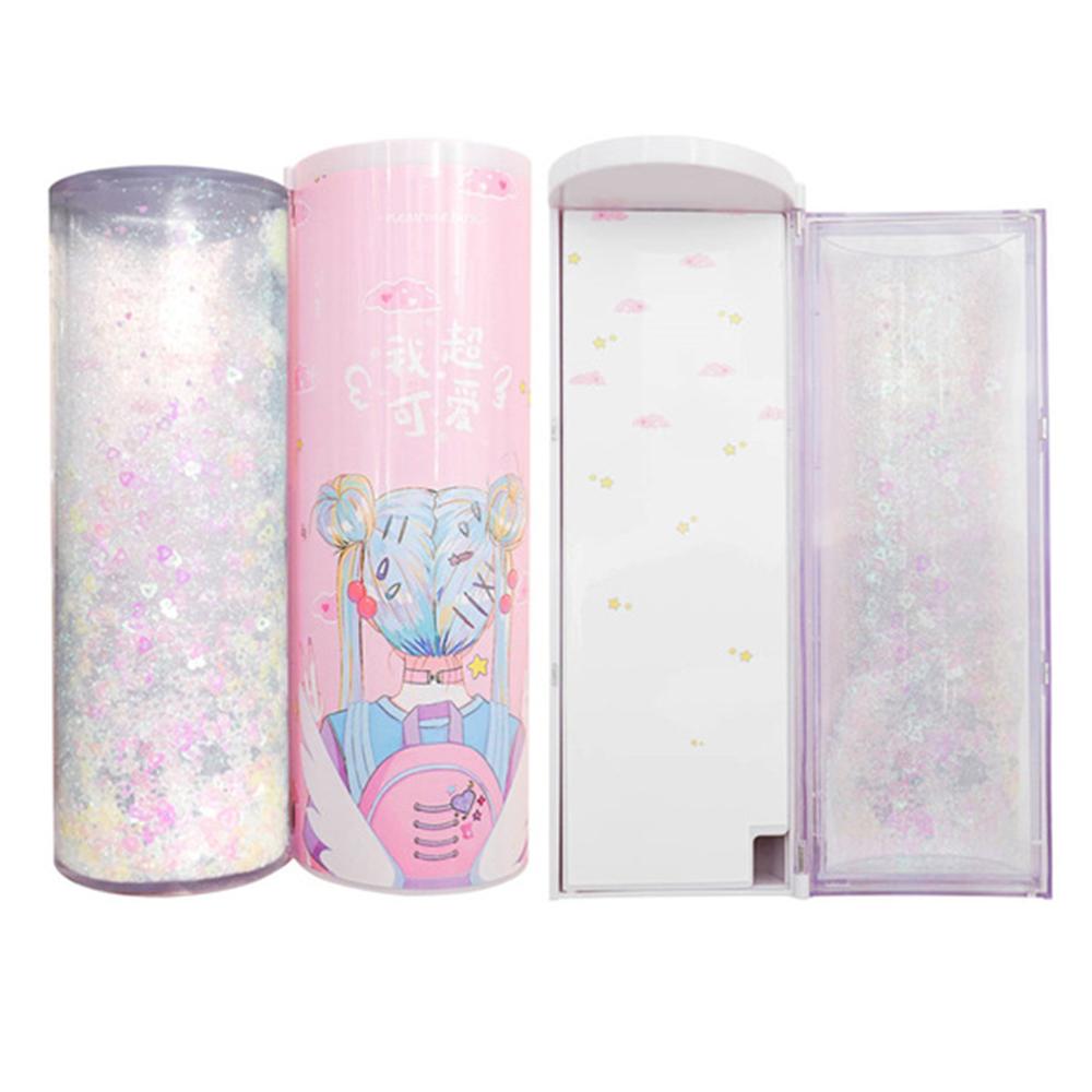 Quicksand Translucent Pencil Case Multifunction Cylindrical Calculator Stationery School Pen Holder: G