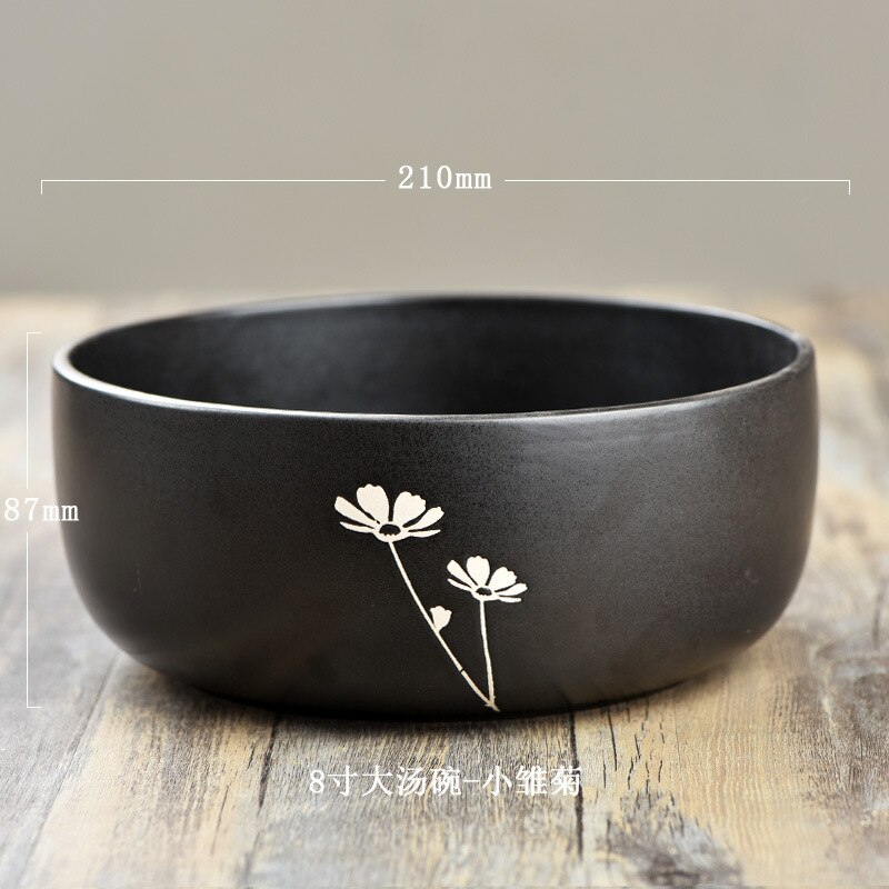 Cerámica de de hogar, vajilla de cerámica de Margarita pequeña pintada a mano, platos de cerámica blancos y negros: Gris claro
