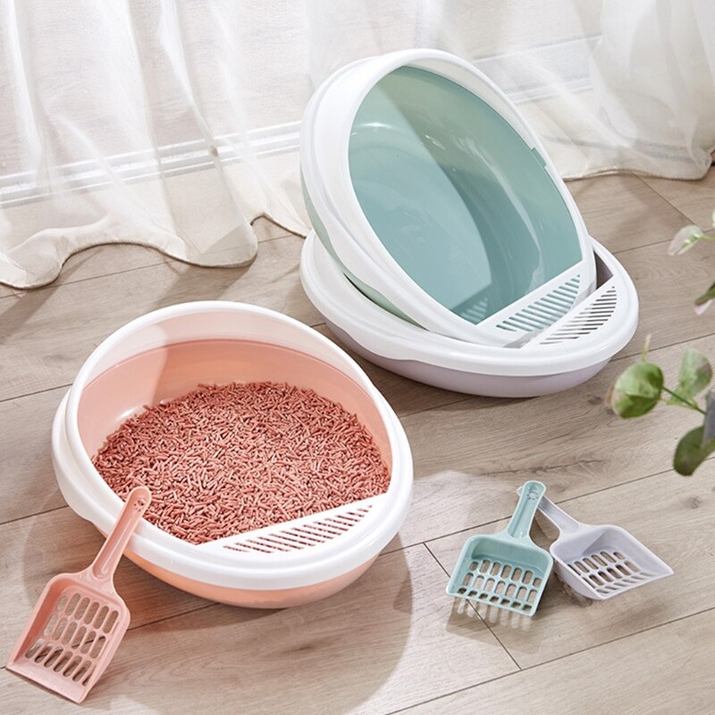 Kitty Open Top Litter Box with Shield and Scoop Semi-closed Anti Litter Splashes