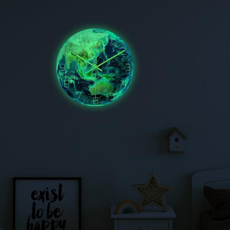 Luminous Earth Wall Clock Planet Clock Acrylic Material UV Print Clock Study Bedroom Living Room Decoration