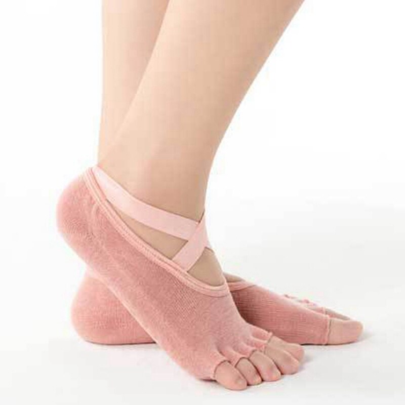Calcetines de Yoga sin punta para mujer, antideslizantes, de secado rápido, con amortiguación, para Pilates, de buen agarre, de algodón suave, deportivos, de cinco dedos