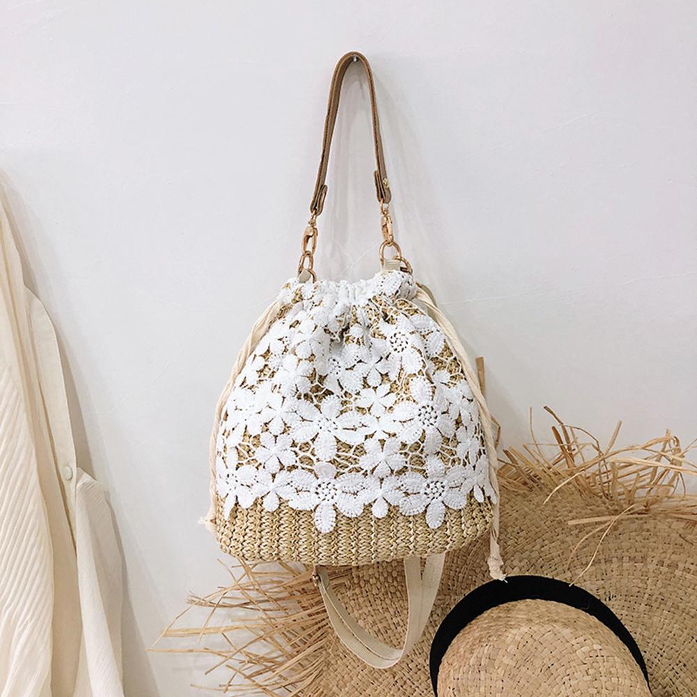 Bloem Kant Stro Tassen Voor Vrouwen Handgemaakte Rotan Emmer Schoudertassen Vrouwelijke Handtassen Dames Zomer Strand Crossbody: Default Title