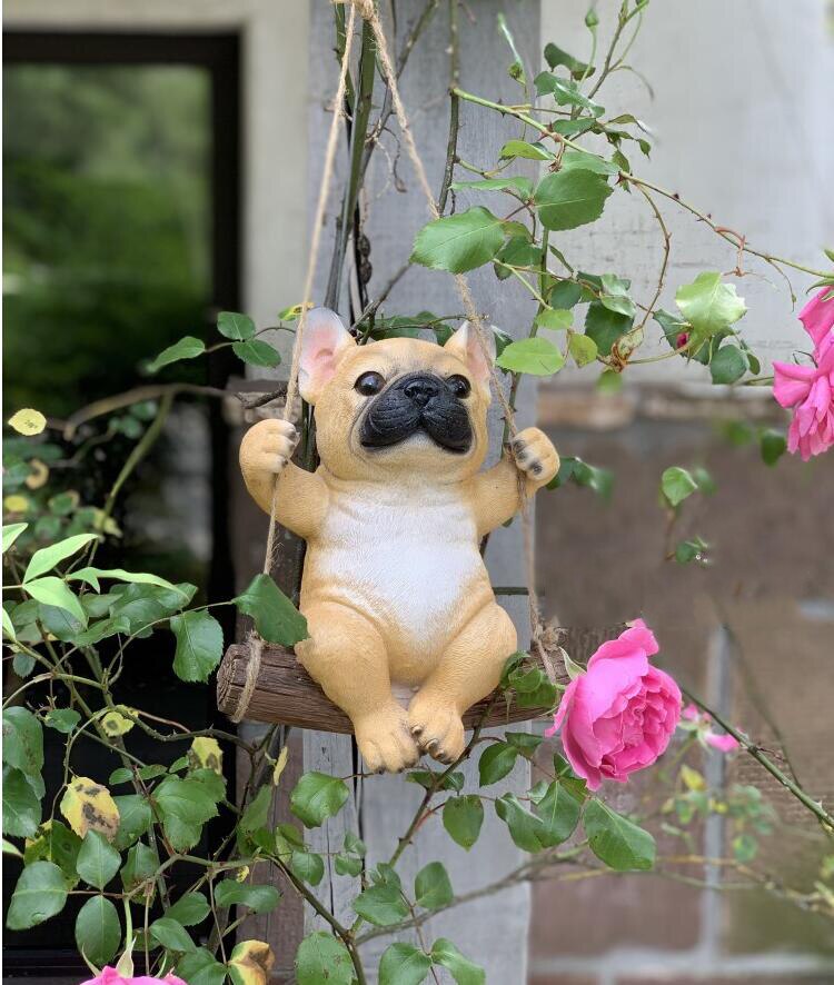 Pastoral Swing Bulldog Resin Statue Ornaments Outdoor Garden Landscape Figurines Craft Courtyard Farmyard Furnishings Decoration