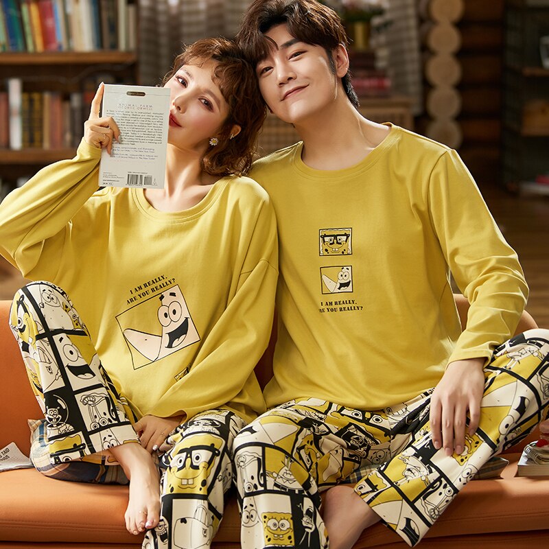 Pyjama's voor koppels herfst katoenen tops met lange mouwen vrijetijdskleding koreaanse stijl dames schattig tweedelig pak heren casual pyjama's