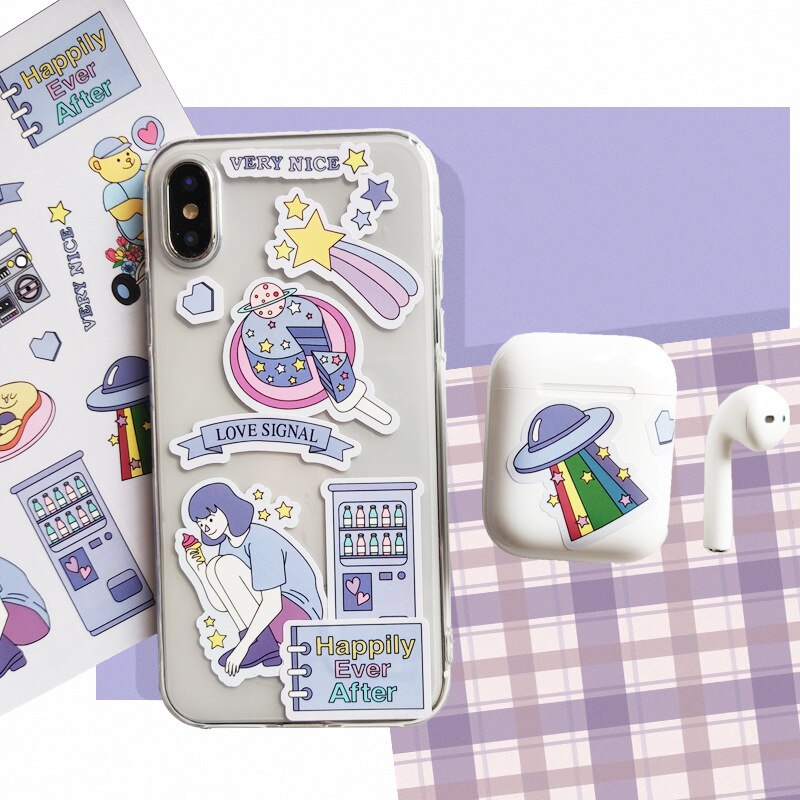 Purple fresh graffiti Rainbow bear Sticker DIY Scrapbooking happy girl Junk Journal Stationery toy seal Decoration sticker