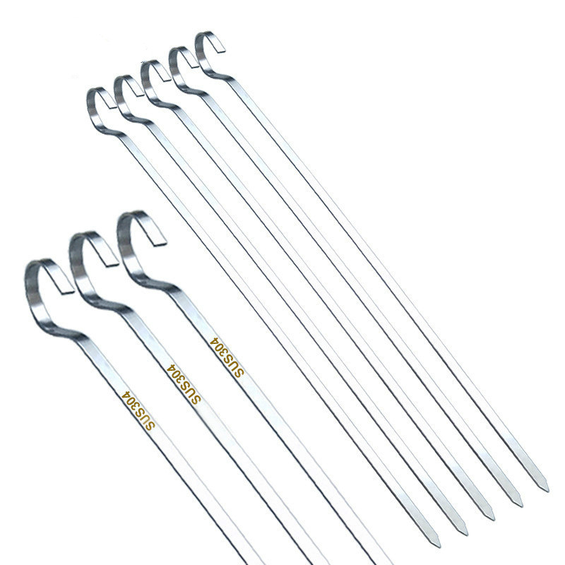 Återställbara grillspett i rostfritt stål bbq nålgrill shish kabob pinnar platt köttverktyg bbq gafflar tillbehör 30cm/11.81 "