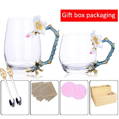 Topp blomster og rhinestones dekorert emalje kaffekopp krus blomst te glass melk kopper legering håndgrep kopper og krus