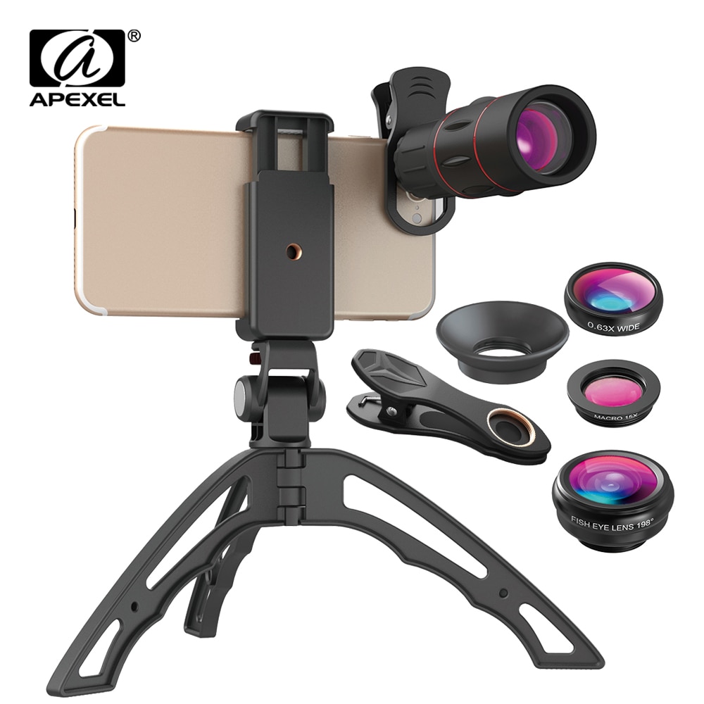 APEXEL 18X Telescope Phone Lens Monocular+3in1 Fisheye Wide Macro Lens +Selfie Tripod With Bluetooth for iPhone Smartphones