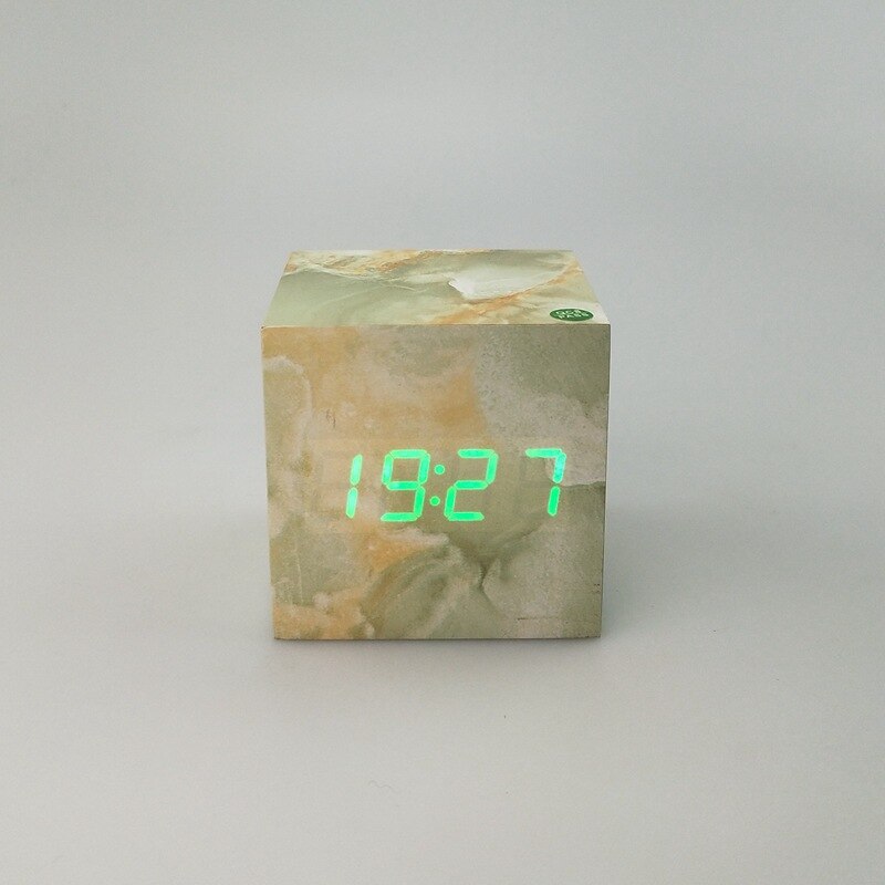 Rechteck Marmor aufbringen Digital Holz LED Temperatur Wecker Holz retro glühen Uhr Schreibtisch Tabelle Dekor Schreibtisch Werkzeuge: F