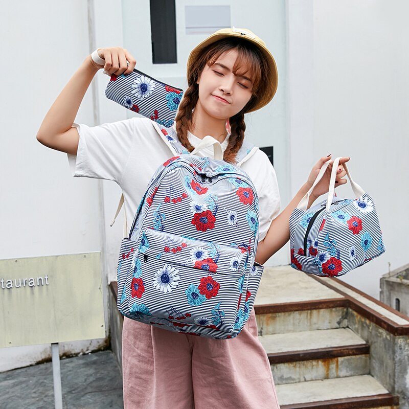 Fengdong 3 pièces/ensemble sacs d'école pour filles fleur sac à dos ensemble femmes sac à dos à fleurs fille livre sac enfants stylo crayon sac ensemble