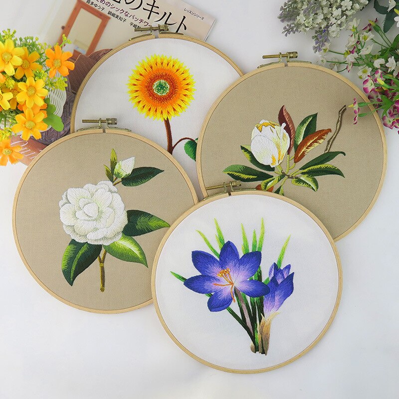DIY Embroidery Flower Materials Package Embroidery Hoop Handmade Cross Stitch Kits For Beginners bordado Decor Sewing Supplies