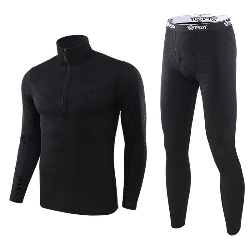 Topp vinter termisk undertøysett herre hurtigtørkende anti-mikrobiell stretch termoundertøy herre varm long johns fitness: Svart / Xxl