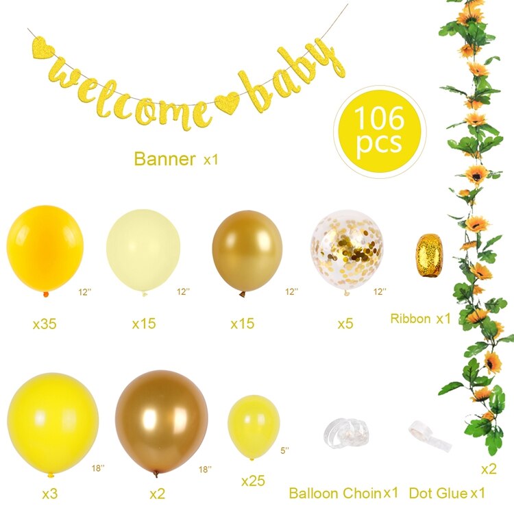 Qifu Zonnebloem Ballon Garland Arch Kit Gele Ballonnen Latex Ballon Verjaardagsfeestje Decoraties Kids Baby Shower Decor Ballonnen: Balloon Garland