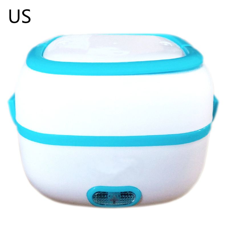 Multifunctional Electric Lunch Box Mini Rice Cooker Food Heater Steamer Cooking: US plug Blue