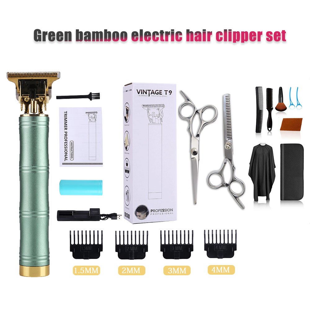Rechargeable Clipper Hair Mower Trimmer Men CutterShaver Beard Electric Haircut Machine Hairstyle Cutting Portable: Green-bamboo-3