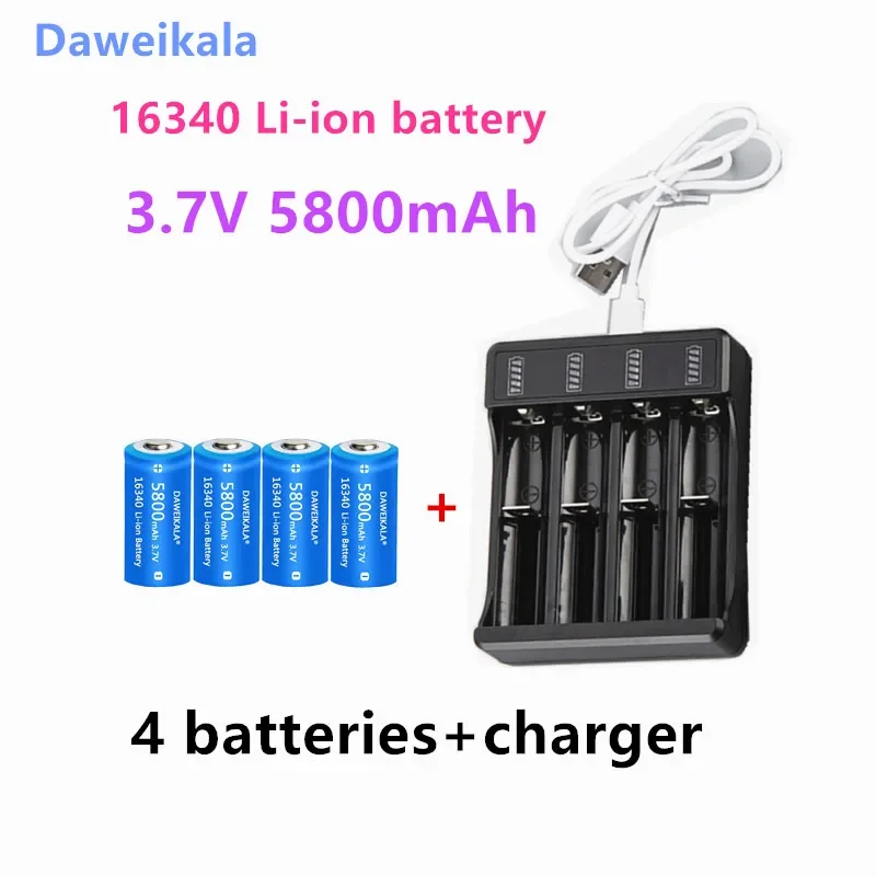 CR123A LED Flashlight Travel Wall Charger 16340 CR123A Battery 3.7V 16340 Rechargeable Battery 5800mAh Lithium ion Battery: Pink