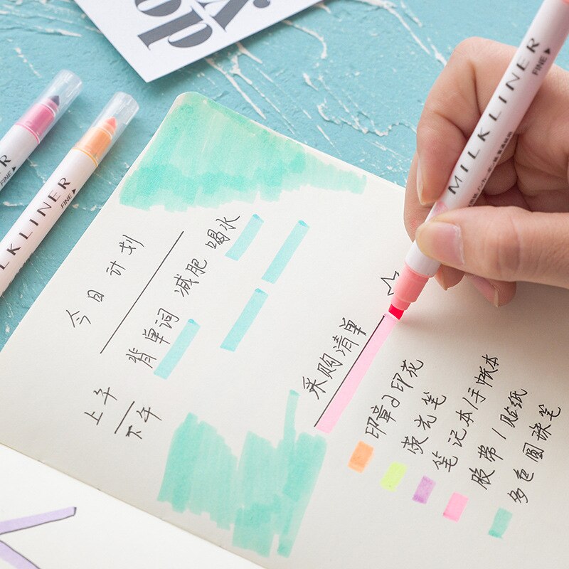 12 Colors School Highlighter Pen Pastel Markers Fluorescent Pen Watercolor Marker Pens Drawing Painting Art Stationary Supplies