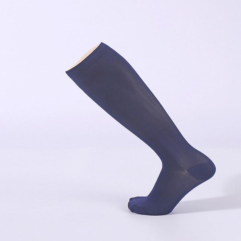 Høst unisex kompresjonsstrømper trykk åreknuter strømpe knehøy benstøtte stretch trykk sirkulasjon: Marineblå / L