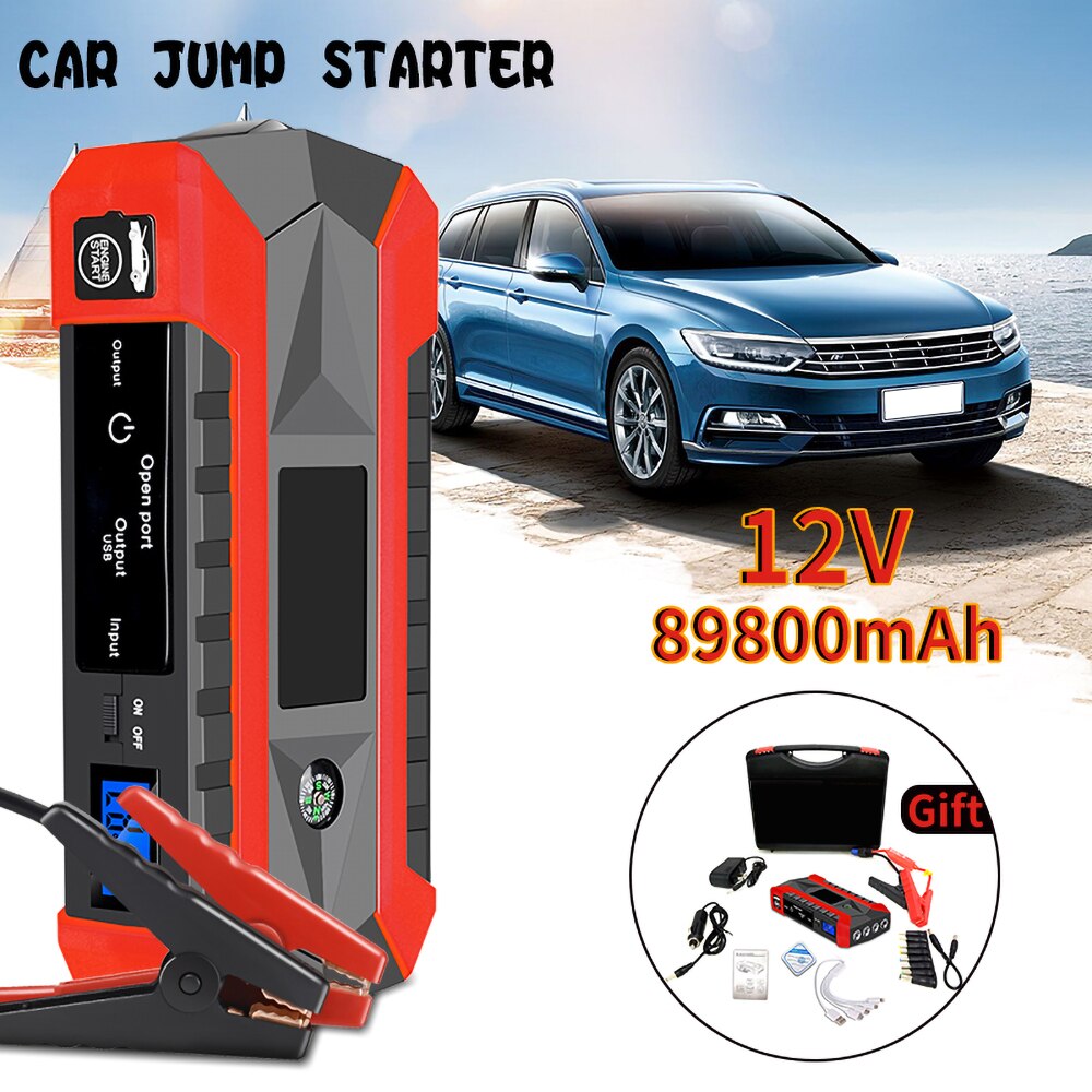 Démarreur de saut de voiture Portable, Booster de batterie, avec Port de charge intelligent, boussole, écran LCD et lumière LED, 1000a, 89800mAh