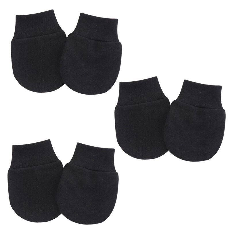 3 Pair/Set Baby Gloves Newborn Infant Anti-grab Glove Face Protect Baby Mitten F3ME: Black