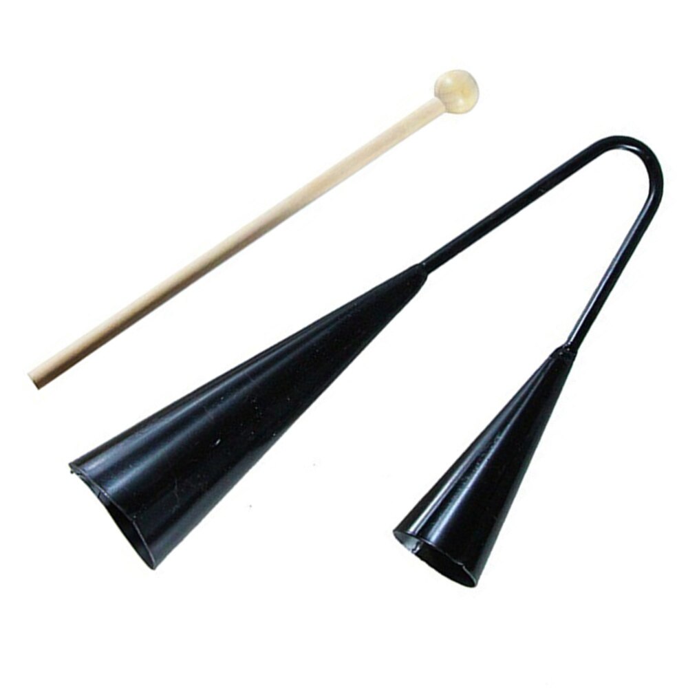 Børn tidlig uddannelse agogo klokke legetøj traditionel lille musikalsk to tone børn beater instrument med træpind (sort): Sort  sh3