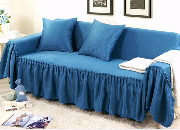 Solid Color Universal Couch Cover for Living Room Furniture Single/Two-seater Sofa Set Slipcovers Four Season: Dark blue / 2-Seater 145x185 cm