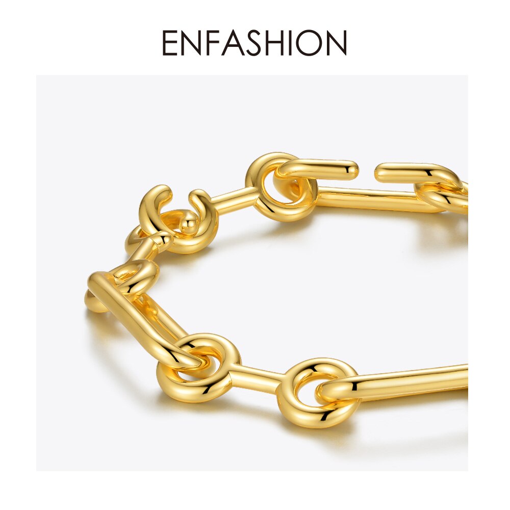 ENFASHION Link Chain Bracelets For Women Armband Gold Color Simple Men Bracelet Jewellery Pulseras B202154