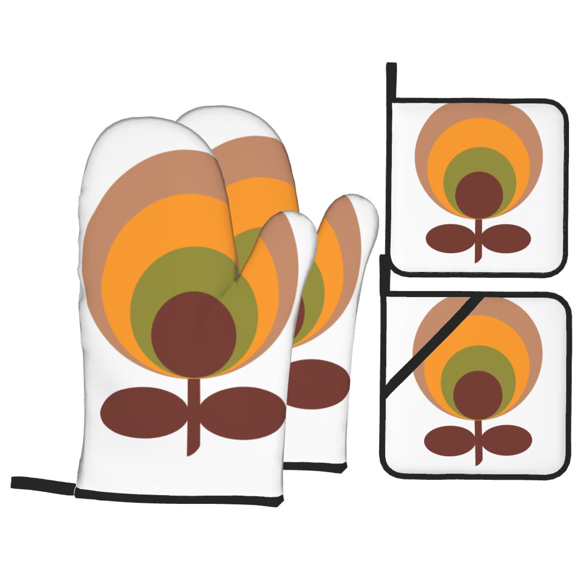 Orla Kiely Oven Mitts and Pot Holders 4pcs Set Heat Resistant Style BBQ Kitchen Gloves for Cooking Baking Grilling Potholder: GRAY