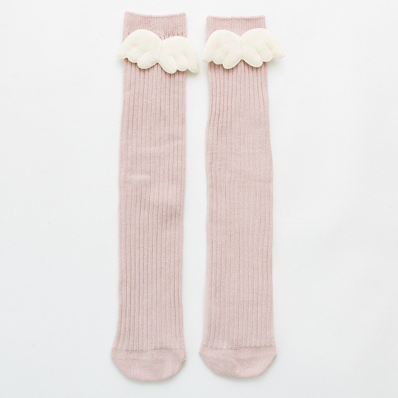Śliczne dzieci skarpetki anioł skrzydło maluchy dziewczyny chłopcy długie miękkie bawełniane skarpety dziecięce solidne dziecko dla 0-8 lat skarpety robić kolan: ciemny różowy / 5-8 Years(L)