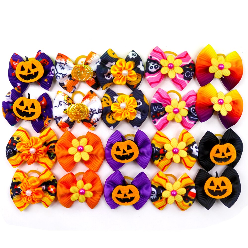 10 stuks haarstrikken voor hondenpuppy's, gemengd met schattige pompoen/bloemen, hondenhaaraccessoire, hondenverzorgingsstrikken met elastiekjes, huisdierbenodigdheden