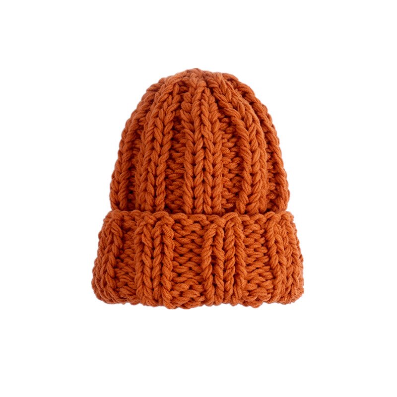 Vrouwen Gebreide Thicken Warm Cap Winter Hoeden Voor Vrouwen Mutsen Roze Grijze Hoed Vrouwelijke Outdoor Snoep Kleur Zachte Gorros cap: Oranje